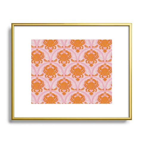 Showmemars Orange Crab On Pink Pattern Metal Framed Art Print