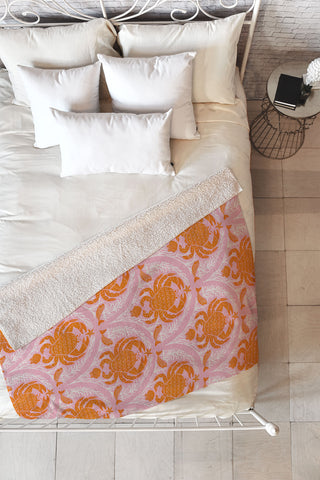 Showmemars Orange Crab On Pink Pattern Fleece Throw Blanket