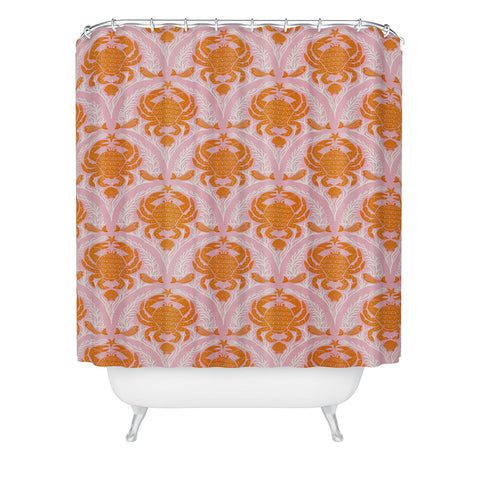 Showmemars Orange Crab On Pink Pattern Shower Curtain