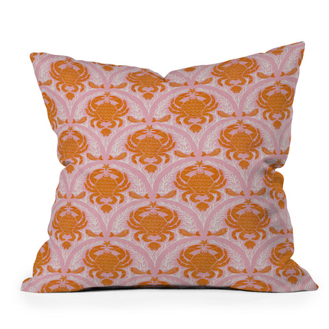 Showmemars Orange Crab On Pink Pattern Throw Pillow