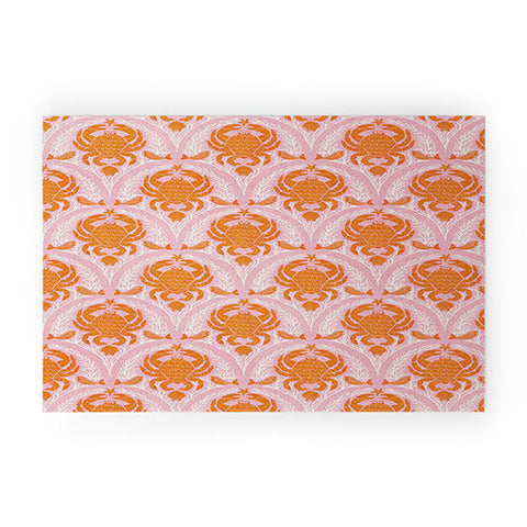 Showmemars Orange Crab On Pink Pattern Welcome Mat