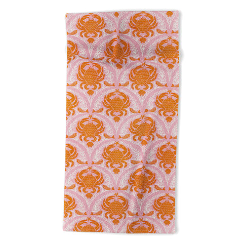 Showmemars Orange Crab On Pink Pattern Beach Towel