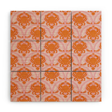 Showmemars Orange Crab On Pink Pattern Wood Wall Mural