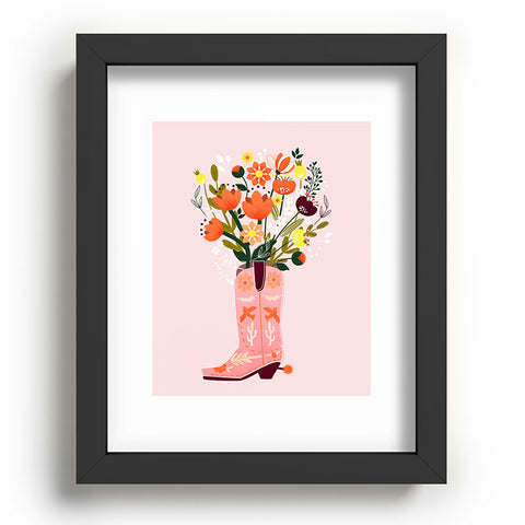 Showmemars Pink Cowboy Boot and Wild Flowers Recessed Framing Rectangle