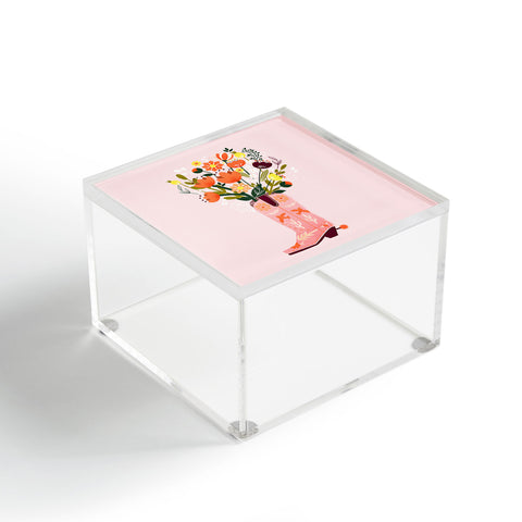 Showmemars Pink Cowboy Boot and Wild Flowers Acrylic Box