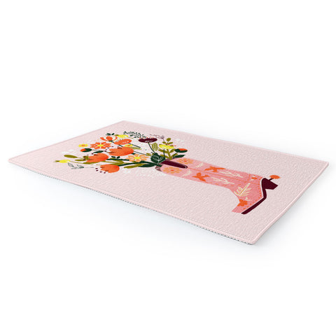 Showmemars Pink Cowboy Boot and Wild Flowers Area Rug