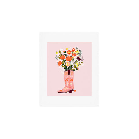 Showmemars Pink Cowboy Boot and Wild Flowers Art Print