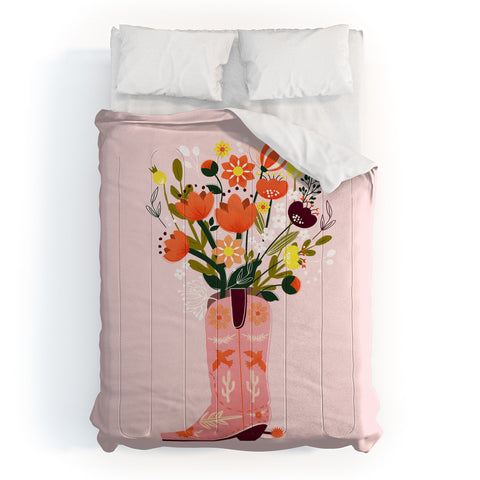 Showmemars Pink Cowboy Boot and Wild Flowers Comforter