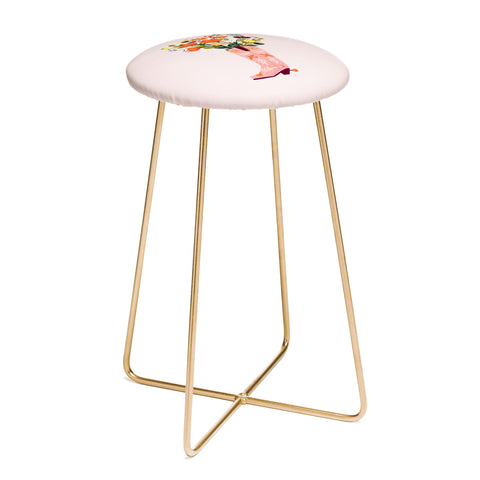 Showmemars Pink Cowboy Boot and Wild Flowers Counter Stool