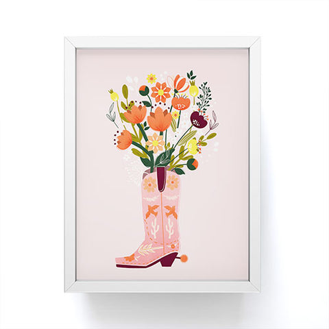 Showmemars Pink Cowboy Boot and Wild Flowers Framed Mini Art Print