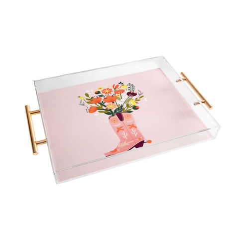 Showmemars Pink Cowboy Boot and Wild Flowers Acrylic Tray