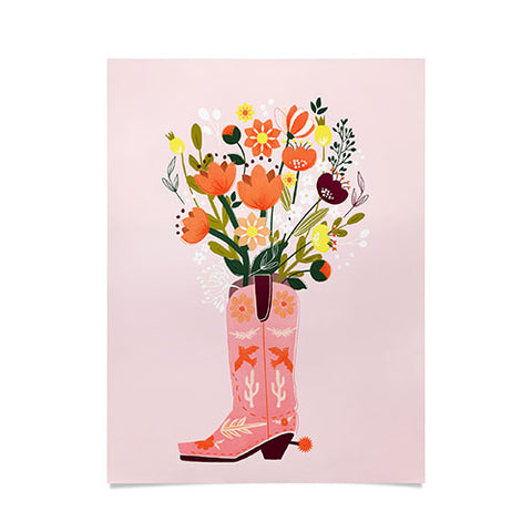 Showmemars Pink Cowboy Boot and Wild Flowers Poster