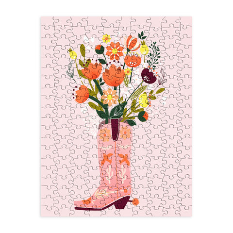 Showmemars Pink Cowboy Boot and Wild Flowers Puzzle