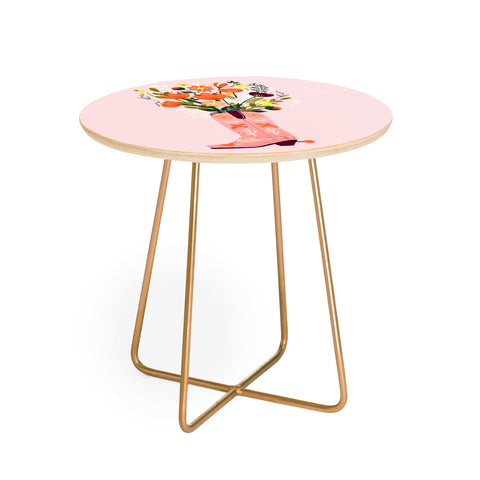 Showmemars Pink Cowboy Boot and Wild Flowers Round Side Table