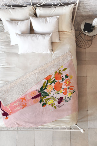 Showmemars Pink Cowboy Boot and Wild Flowers Fleece Throw Blanket