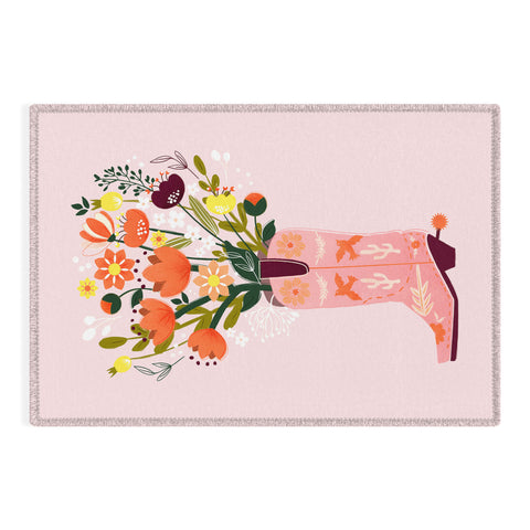 Showmemars Pink Cowboy Boot and Wild Flowers Outdoor Rug