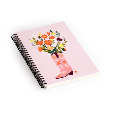 Showmemars Pink Cowboy Boot and Wild Flowers Spiral Notebook