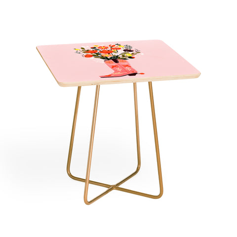 Showmemars Pink Cowboy Boot and Wild Flowers Side Table