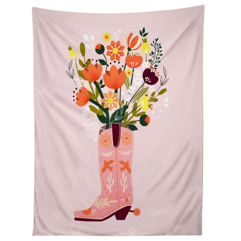 Showmemars Pink Cowboy Boot and Wild Flowers Tapestry