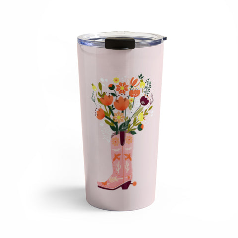 Showmemars Pink Cowboy Boot and Wild Flowers Travel Mug