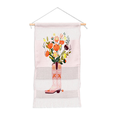 Showmemars Pink Cowboy Boot and Wild Flowers Wall Hanging Portrait
