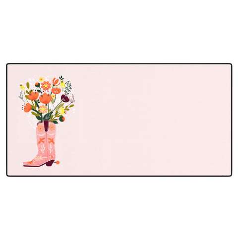 Showmemars Pink Cowboy Boot and Wild Flowers Desk Mat