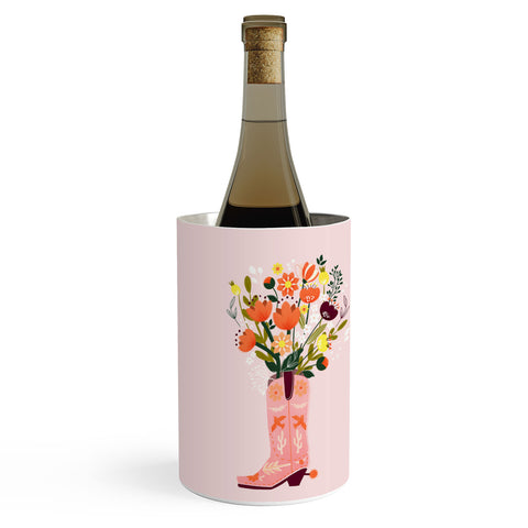 Showmemars Pink Cowboy Boot and Wild Flowers Wine Chiller