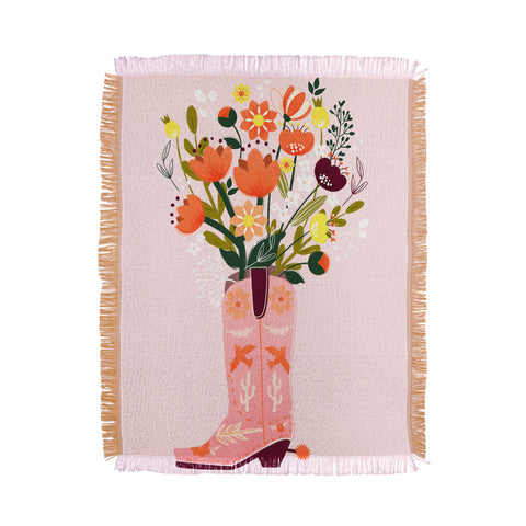 Showmemars Pink Cowboy Boot and Wild Flowers Throw Blanket