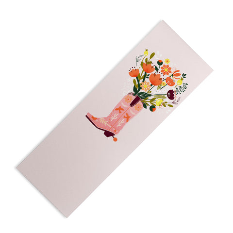 Showmemars Pink Cowboy Boot and Wild Flowers Yoga Mat