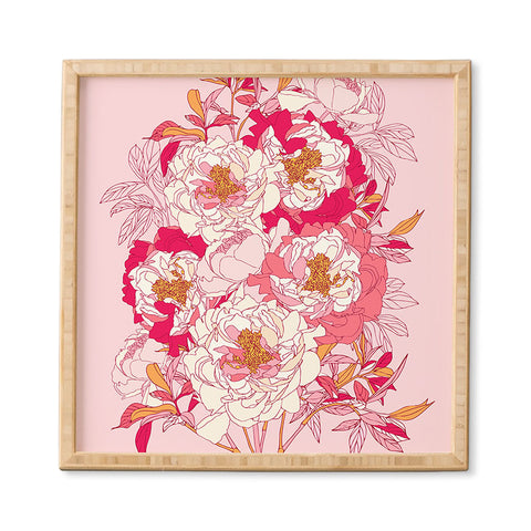 Showmemars Pink flowers of peonies Framed Wall Art