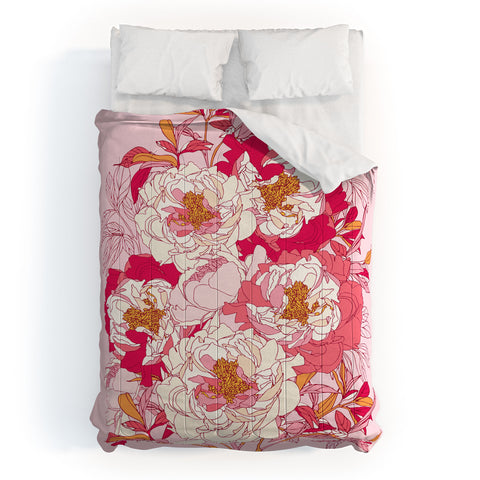 Showmemars Pink flowers of peonies Comforter
