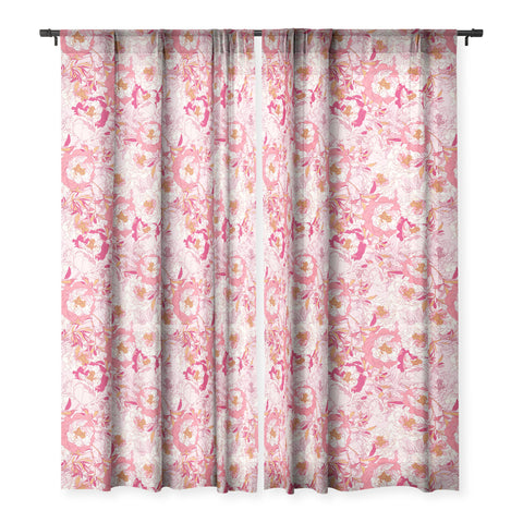 Showmemars Pink flowers of peonies Sheer Window Curtain