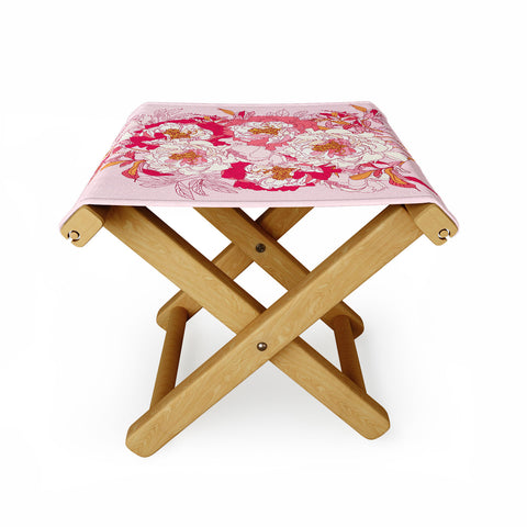 Showmemars Pink flowers of peonies Folding Stool
