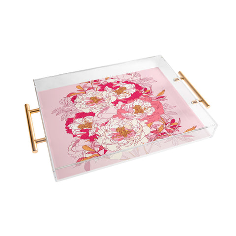 Showmemars Pink flowers of peonies Acrylic Tray