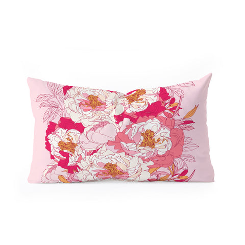 Showmemars Pink flowers of peonies Oblong Throw Pillow