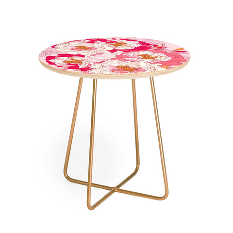 Showmemars Pink flowers of peonies Round Side Table