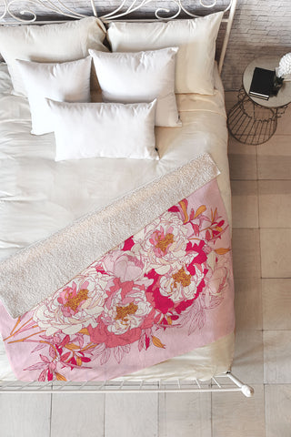 Showmemars Pink flowers of peonies Fleece Throw Blanket