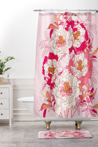 Showmemars Pink flowers of peonies Shower Curtain And Mat