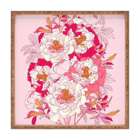 Showmemars Pink flowers of peonies Square Tray