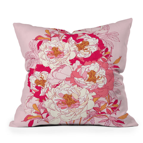 Showmemars Pink flowers of peonies Throw Pillow
