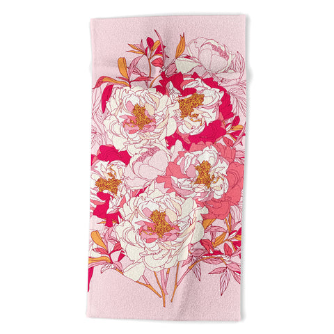 Showmemars Pink flowers of peonies Beach Towel