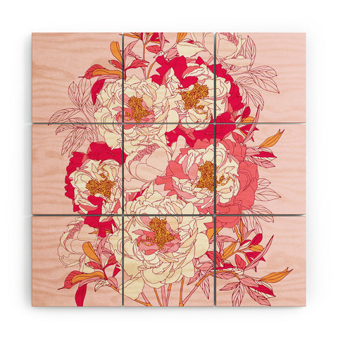 Showmemars Pink flowers of peonies Wood Wall Mural