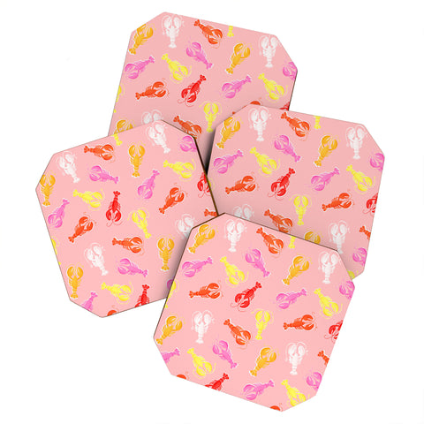 Showmemars Pink Lobster Pattern Coaster Set