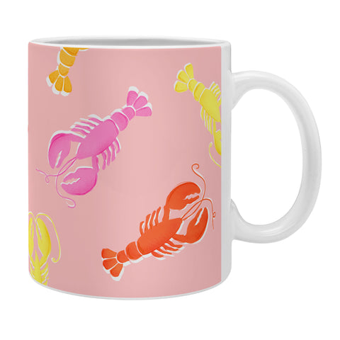 Showmemars Pink Lobster Pattern Coffee Mug
