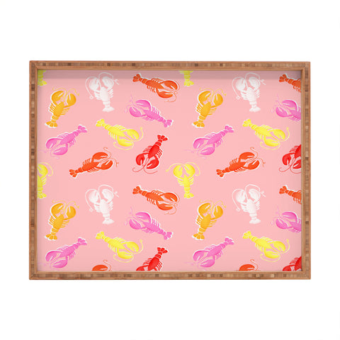 Showmemars Pink Lobster Pattern Rectangular Tray
