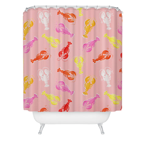 Showmemars Pink Lobster Pattern Shower Curtain