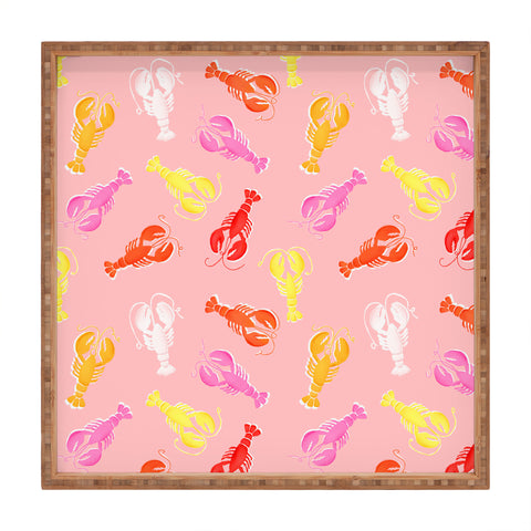 Showmemars Pink Lobster Pattern Square Tray