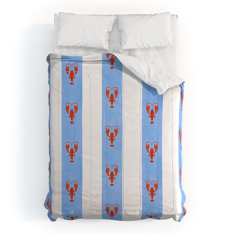 Showmemars Red Lobsters On Blue Stripe Comforter
