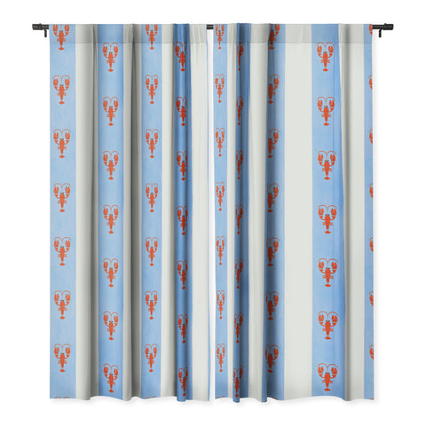 Showmemars Red Lobsters On Blue Stripe Blackout Window Curtain