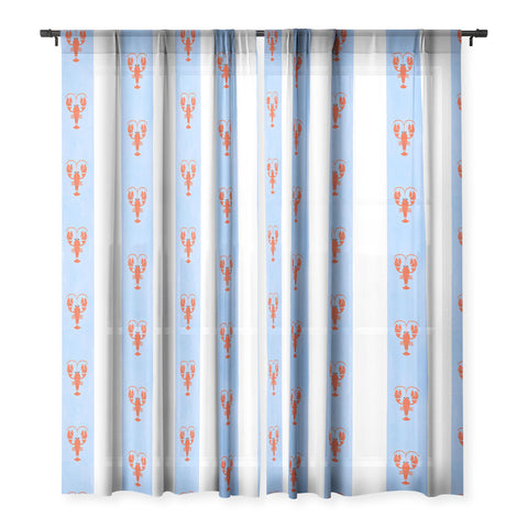 Showmemars Red Lobsters On Blue Stripe Sheer Window Curtain